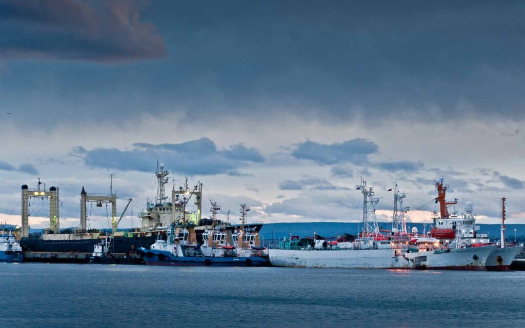 foto de barcos de carga y pesqueros en el puerto de punta arenas
